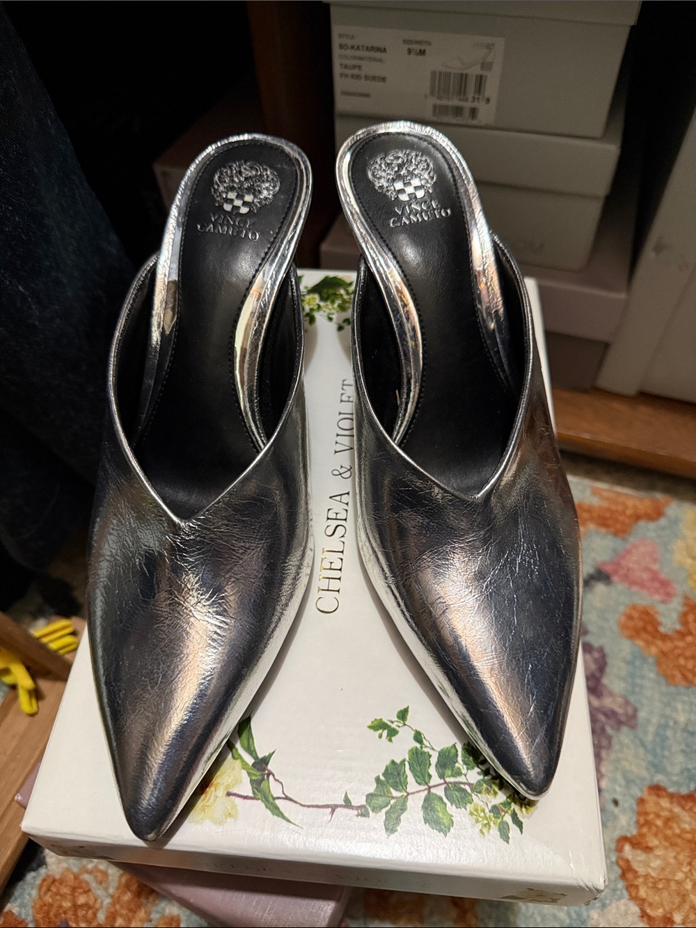 Vince Camuto Metallic Silver Pointed-Toe Mules